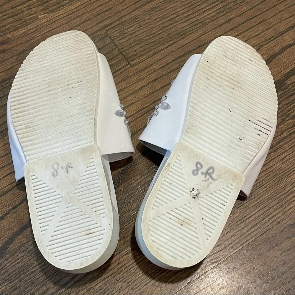 Tory Burch Brae Slides Silver Embellishment Napa Leather Women’s 8.5